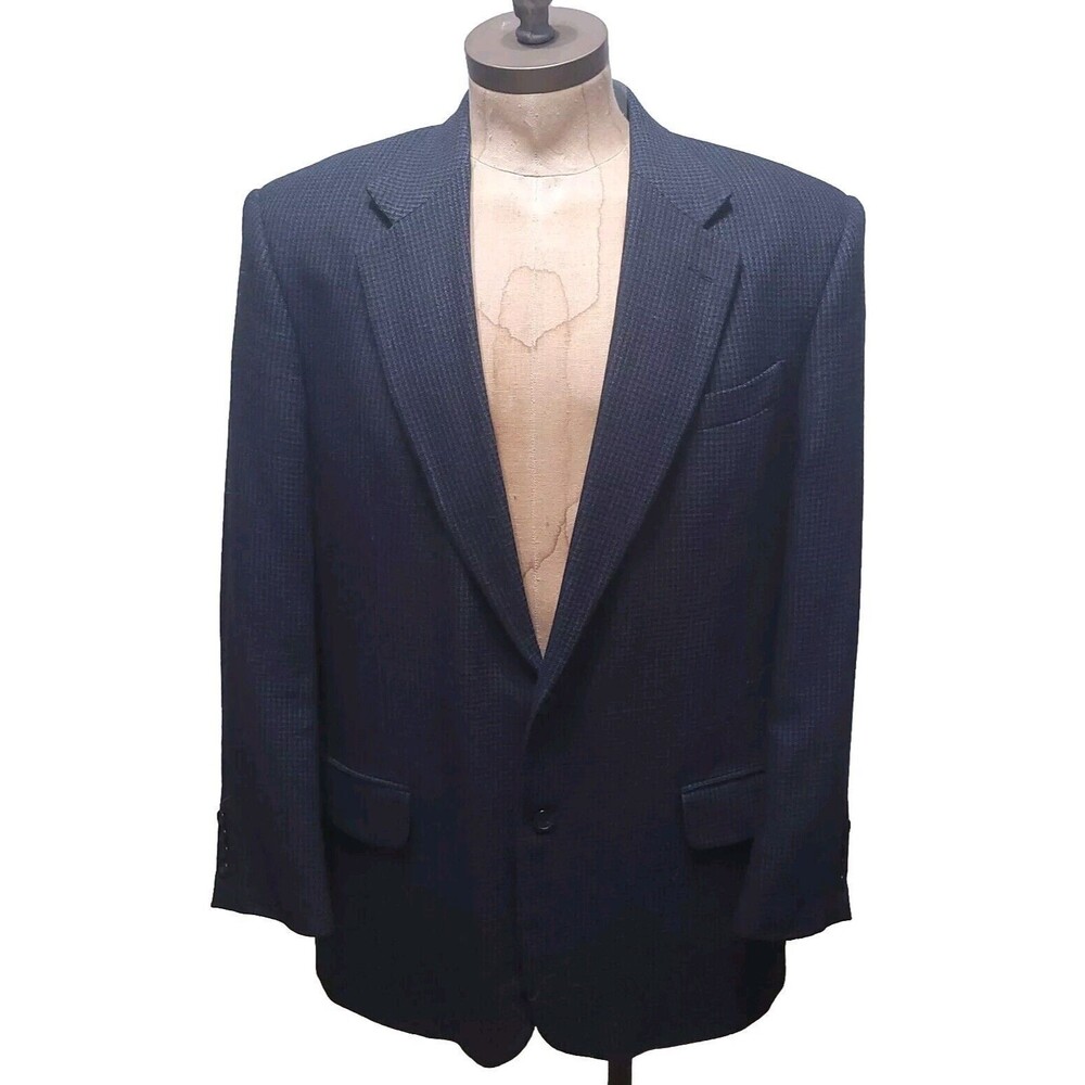 Oscar de la Renta Blazer Men 44L Blue Plaid Wool Sportscoat Jacket